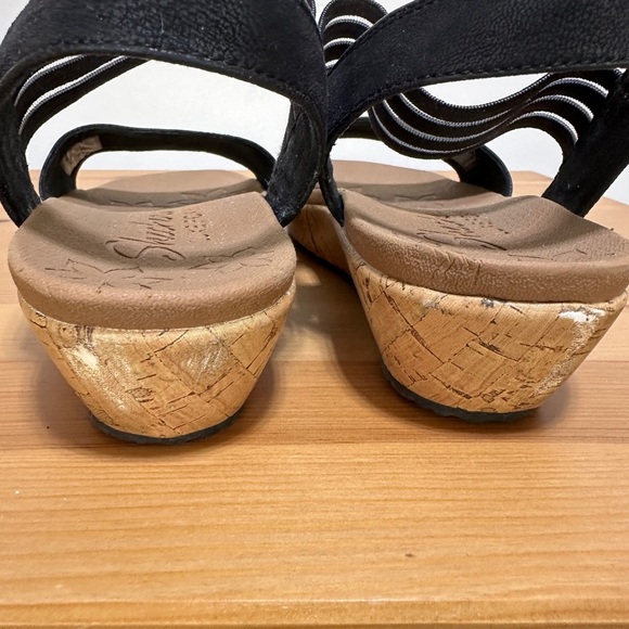Skechers | Black Low Wedge Sandals with Simulated Cork Sole - Picture 4 of 6